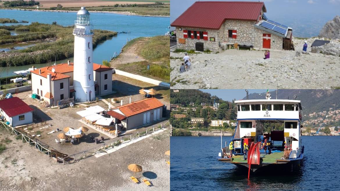 faro con linee elettriche e rifugio in alta quota con linee 