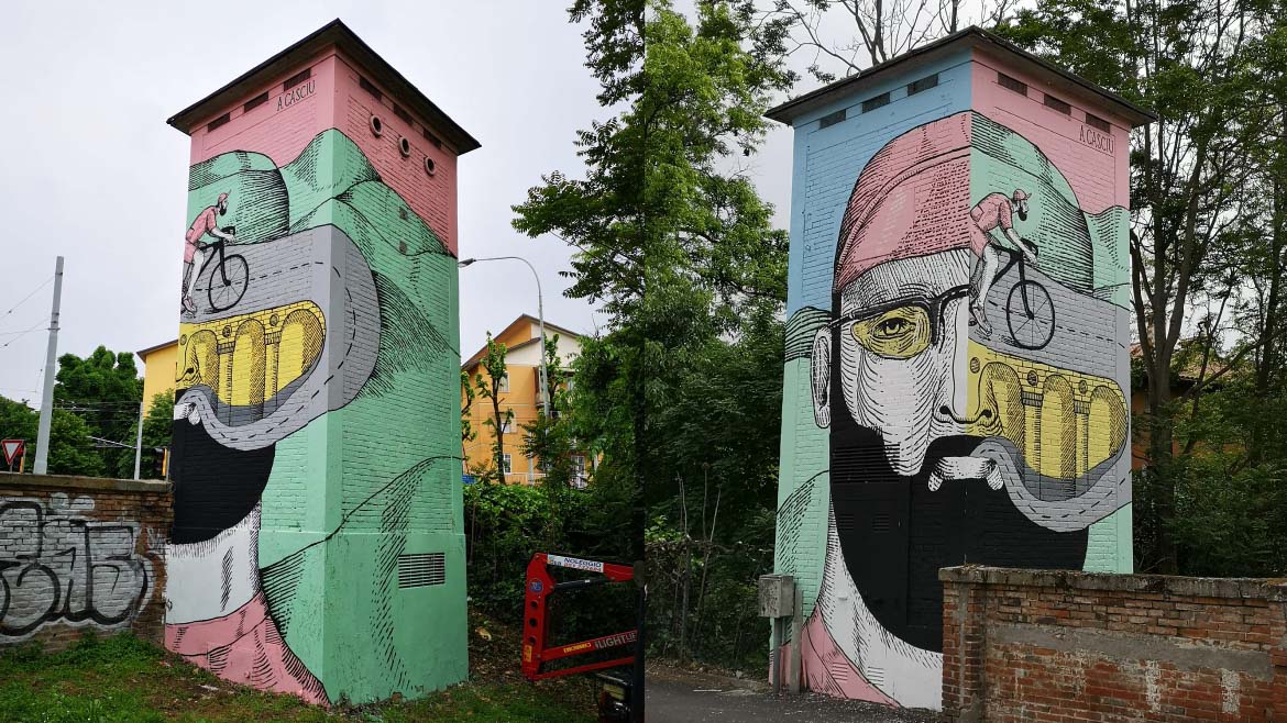 Foto delle cabine di e-distribuzione pitturate per il Giro d'Italia