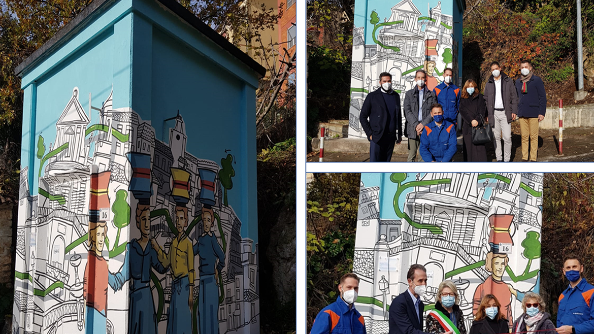 Immagini dell'inaugurazione della street art della cabina di Roccagorga