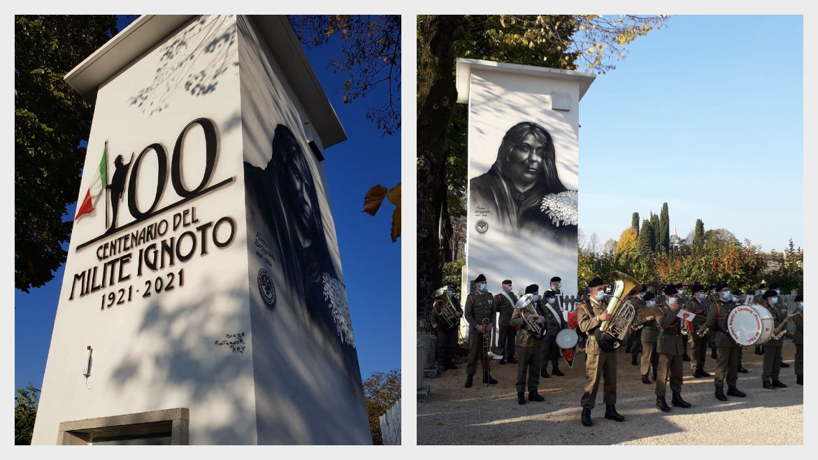 Immagine della cabina di Street Art di Aquileia dedicata al Milite Ignoto