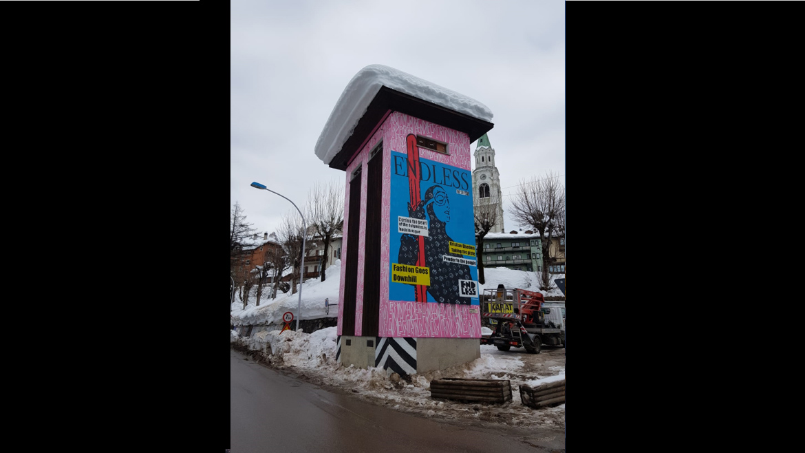 Immagini della cabina elettrica secondaria di Cortina realizzata dallo street artist Endless