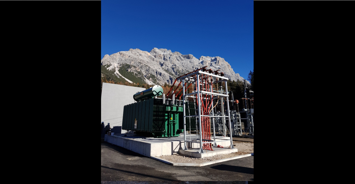 Immagini dei trasformatori di nuova generazione installati nella Cabina Primaria di Zuel (Cortina)